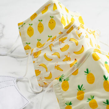 Lemon Print 100% Cotton Face Mask With Filters, 3 of 4