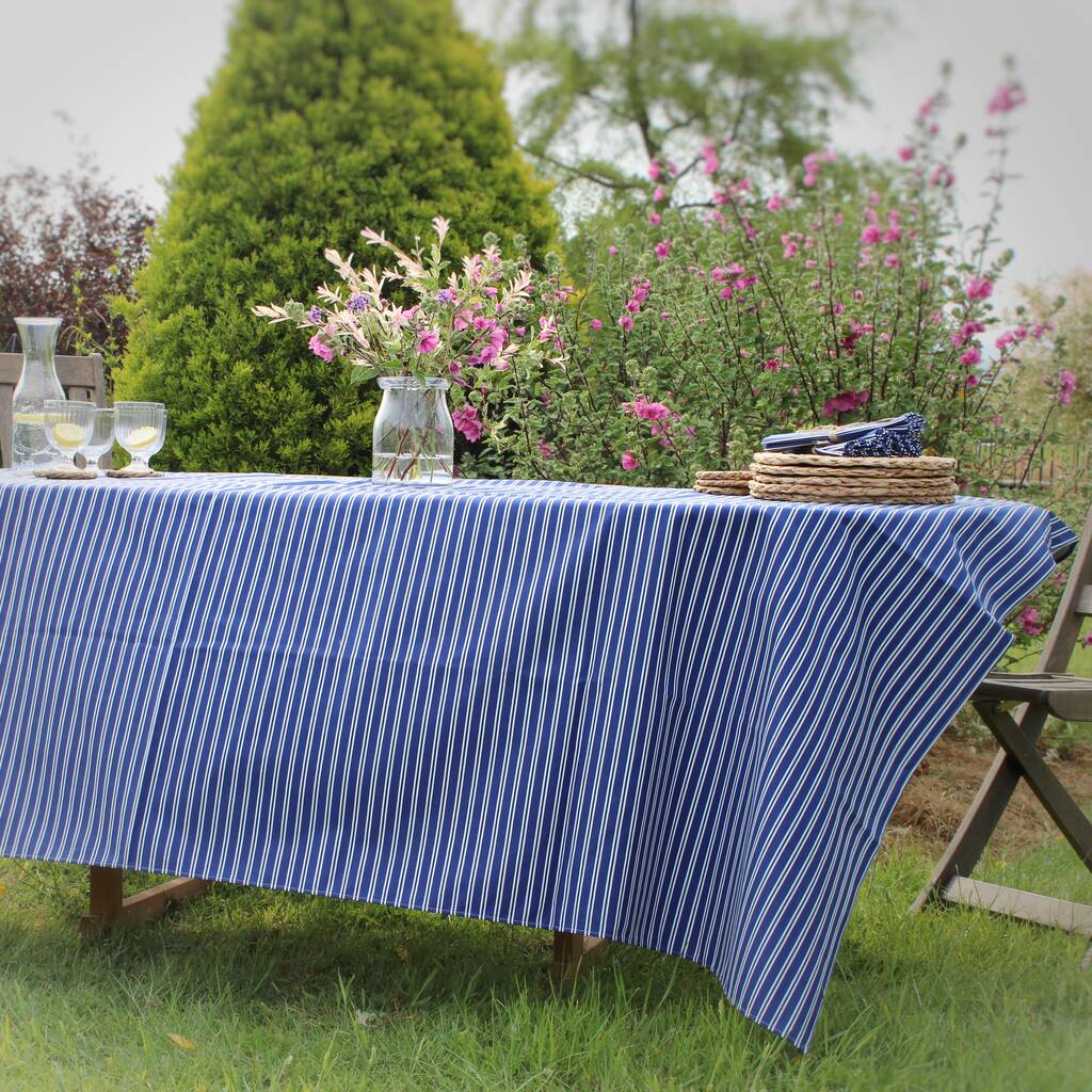 Blue Striped Cotton Tablecloth, 1 of 2