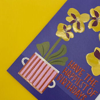 Yellow Orchid Card 'Have The Happiest Of Birthdays', 2 of 2