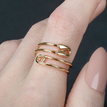 Safety Pin Wrap Ring Sterling Silver Or Gold Plated, 2 of 6