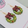Green Christmas Wreath Glitter Resin Earrings, thumbnail 6 of 8