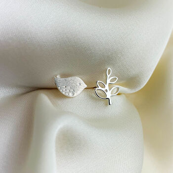 Sterling Silver Bird And Leaf Stud Earrings, 4 of 4