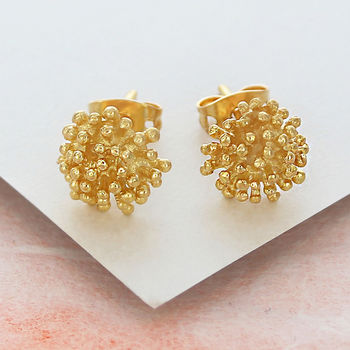 Dandelion Spike Gold Plated Silver Stud Earrings, 11 of 12