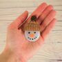 Handmade Glass Snowman With Hat Christmas Brooch, thumbnail 2 of 6