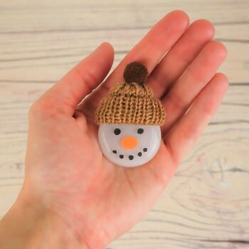 Handmade Glass Snowman With Hat Christmas Brooch, 2 of 6