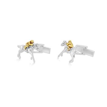 Horse And Jockey Cufflinks In Silver And Gold, 2 of 3