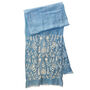 Hand Embroidered 100% Linen Scarf In Denim Blue Floral, thumbnail 1 of 6
