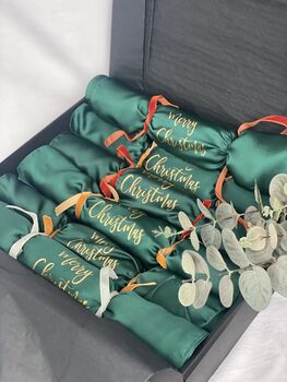 Personalised Reusable Green Christmas Crackers, 4 of 5
