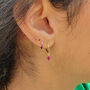 Minimalist Ruby July Birthstone Climber Stud Earrings, thumbnail 2 of 5
