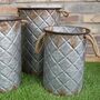 Set Of Three Quilted Effect Metal Bucket Planters, thumbnail 3 of 5
