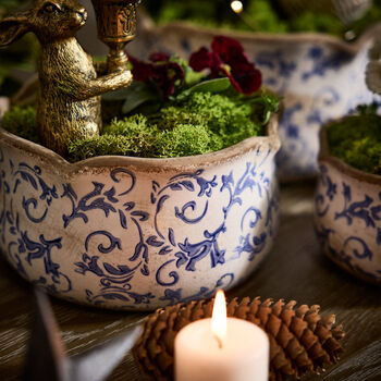 Set Of Three Solene Blue Botanical Planters, 4 of 6