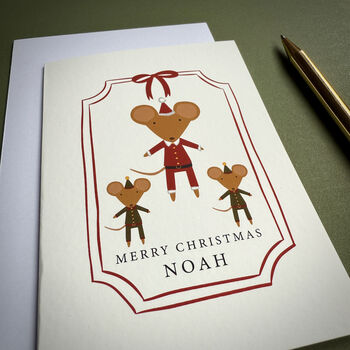 Personalised Santa And Elves Mouse Christmas Card, 7 of 7