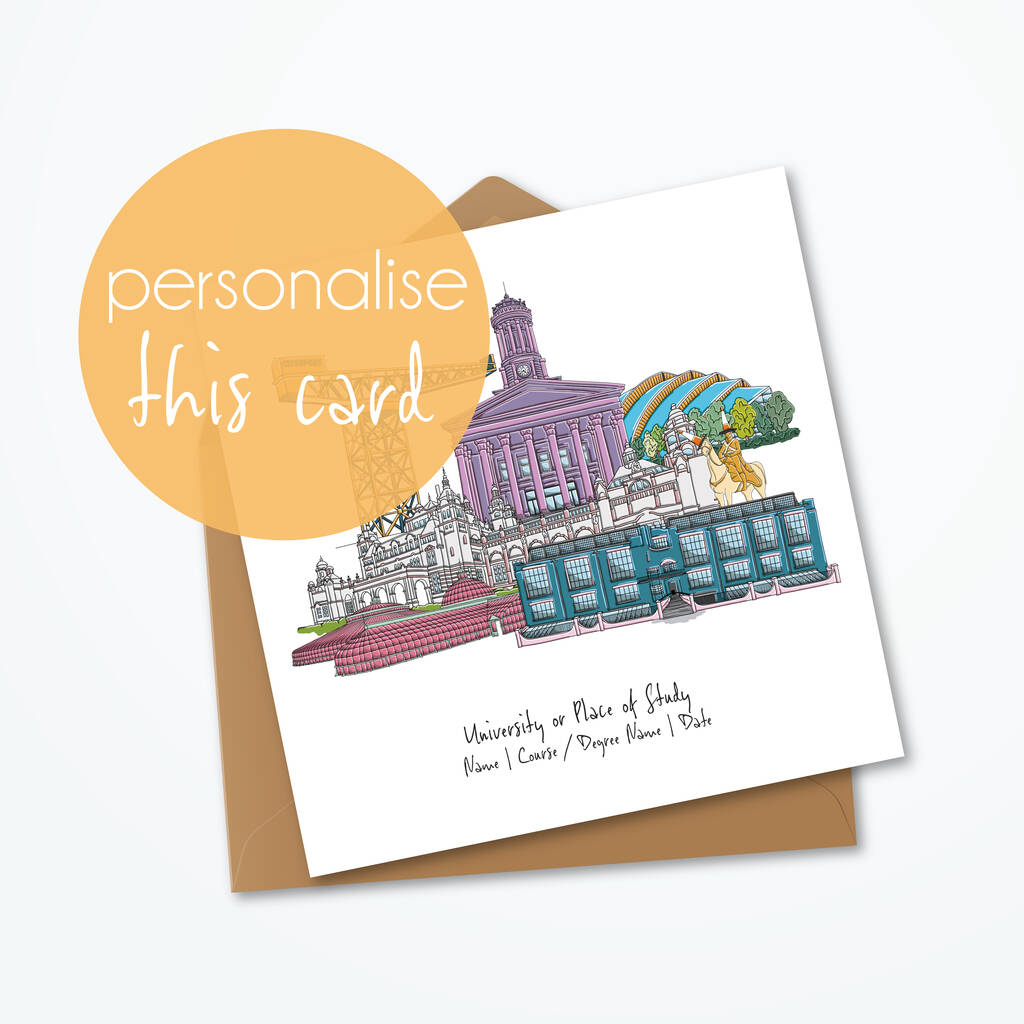 Glasgow Graduation Skyline Personalised Card By Moo and Snip