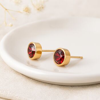 18ct Gold Plated Sterling Silver Ruby Stud Earrings: July Birthstone – 7mm, 3 of 7