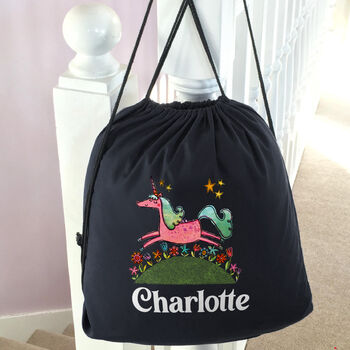 Personalised Unicorn Drawstring Pe Kit Bag, 2 of 5