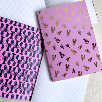 Recycled Pink Notebook With Gold Foil Lobster, 4 of 10