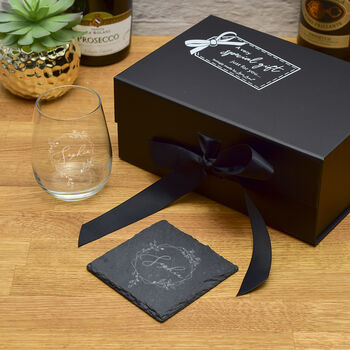 Gift Boxed Floral Frame Stemless Glass And Coaster Set, 4 of 4