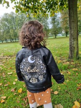 Celestial Embroidered Kid's Name Biker Jacket, 5 of 7