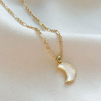 18k Gold Plated Mother Of Pearl Half Moon Necklace, 2 of 3