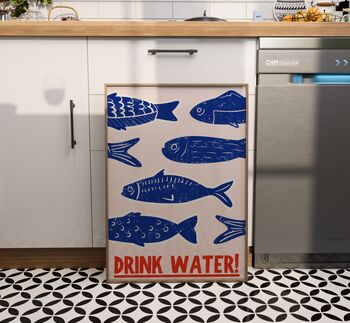Drink Water Fish Wall Art Print Kitchen Poster, 5 of 9