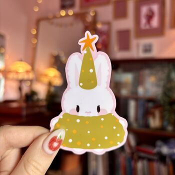 Cute Christmas Card And Sticker Gift Set: Bunny Waterproof Sticker And A6 Card, 10 of 10