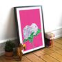 Hydrangea Print On Hot Pink, thumbnail 3 of 5