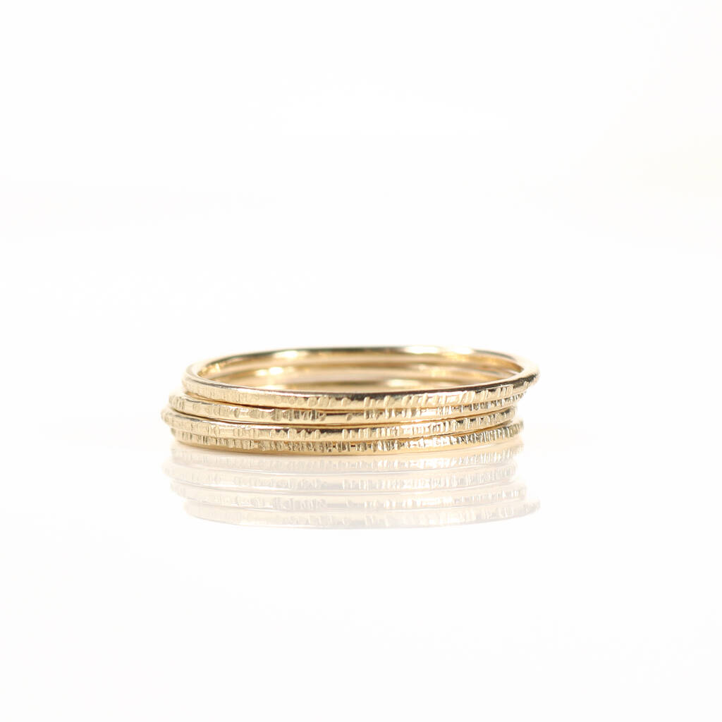 Solid 9ct Gold Bark Textured Stacking Ring, 1 of 6