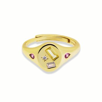 Multi Stone Jewelled Adjustable Signet Ring, 6 of 11