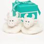 Personalised, Cream Highland Cow Newborn Slippers, thumbnail 1 of 5