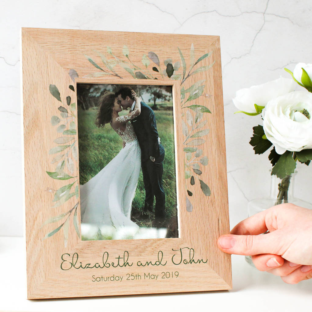 Personalised Wedding Name And Date Oak Photo Frame, 1 of 5