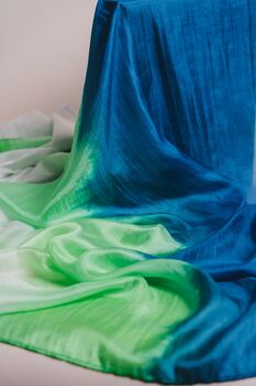 100% Mulberry Silk Scarf, Ombre Blue Green White, 4 of 5