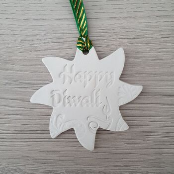 Starburst Shaped Happy Diwali Clay Decoration, 3 of 4