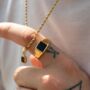 Gold Plated Square Signet Onyx Ring Polished Steel Ring, thumbnail 11 of 12