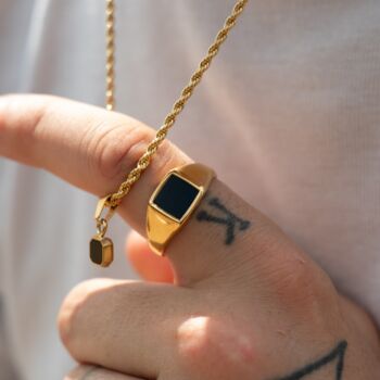 Gold Plated Square Signet Onyx Ring Polished Steel Ring, 11 of 12