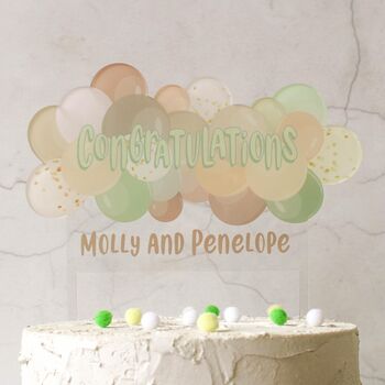 Personalised Cake Topper, Neutral Balloons, 3 of 5