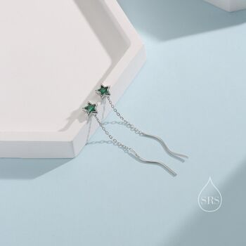 Emerald Green Star Bezel Cz Crystal Threader Earrings, 4 of 10