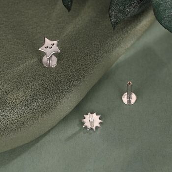 Sterling Silver Sun And Star 16 G Flat Back Labret Earrings, 5 of 12