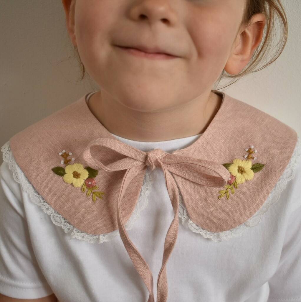 Hand Embroidered Detachable Collar For Kids 'Daphne' By Petals & Berry