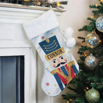 Baby Boy First Christmas Stocking Personalised Nutcracker Stocking For Children, 4 of 4