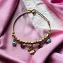 Rose Gold Evil Eye Butterfly Dangle Charms Bracelet, thumbnail 3 of 5