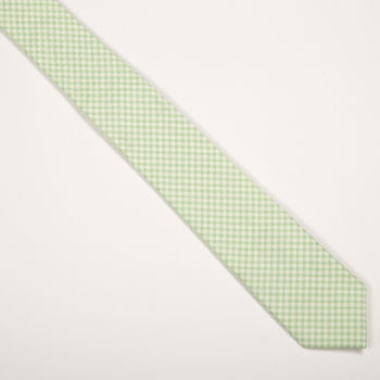 Mens Mint Green Gingham Slim Tie, 4 of 8