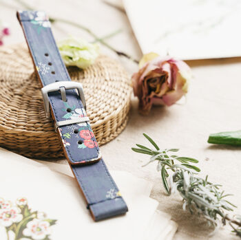 'Blue Flower' Leather Smartwatch Strap; Handmade Band, 4 of 8