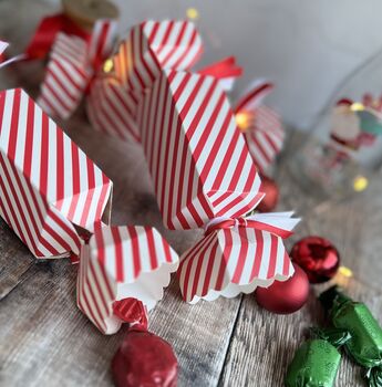 Four Small Candy Cane Stripe Cracker Shaped Boxes, 4 of 5