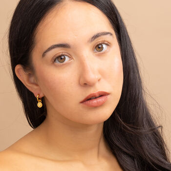 Sun Charm Huggie Hoops In Gold Colour Finish With Removable Charms, 4 of 9