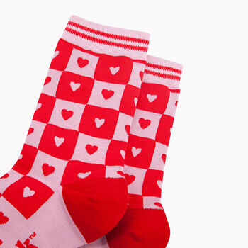 Heart Checkerboard Bamboo Socks In Pink/Red, 2 of 4