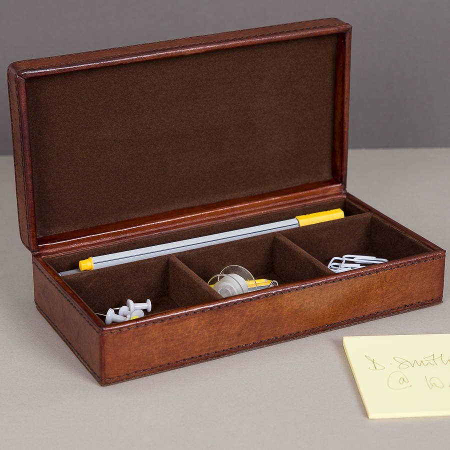 personalised leather desk tidy box by ginger rose