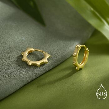 Sterling Silver Dotted Huggie Hoop, 4 of 11