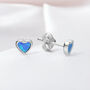 Tiny Sterling Silver Blue Opal Heart Stud Earrings, thumbnail 2 of 6