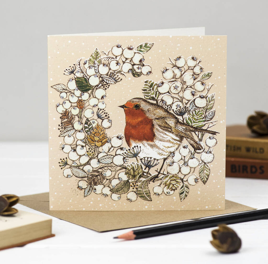 'Robin And Wreath' Christmas Card, 1 of 2