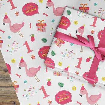 Flamingo 1st Birthday Wrapping Paper, 2 of 3